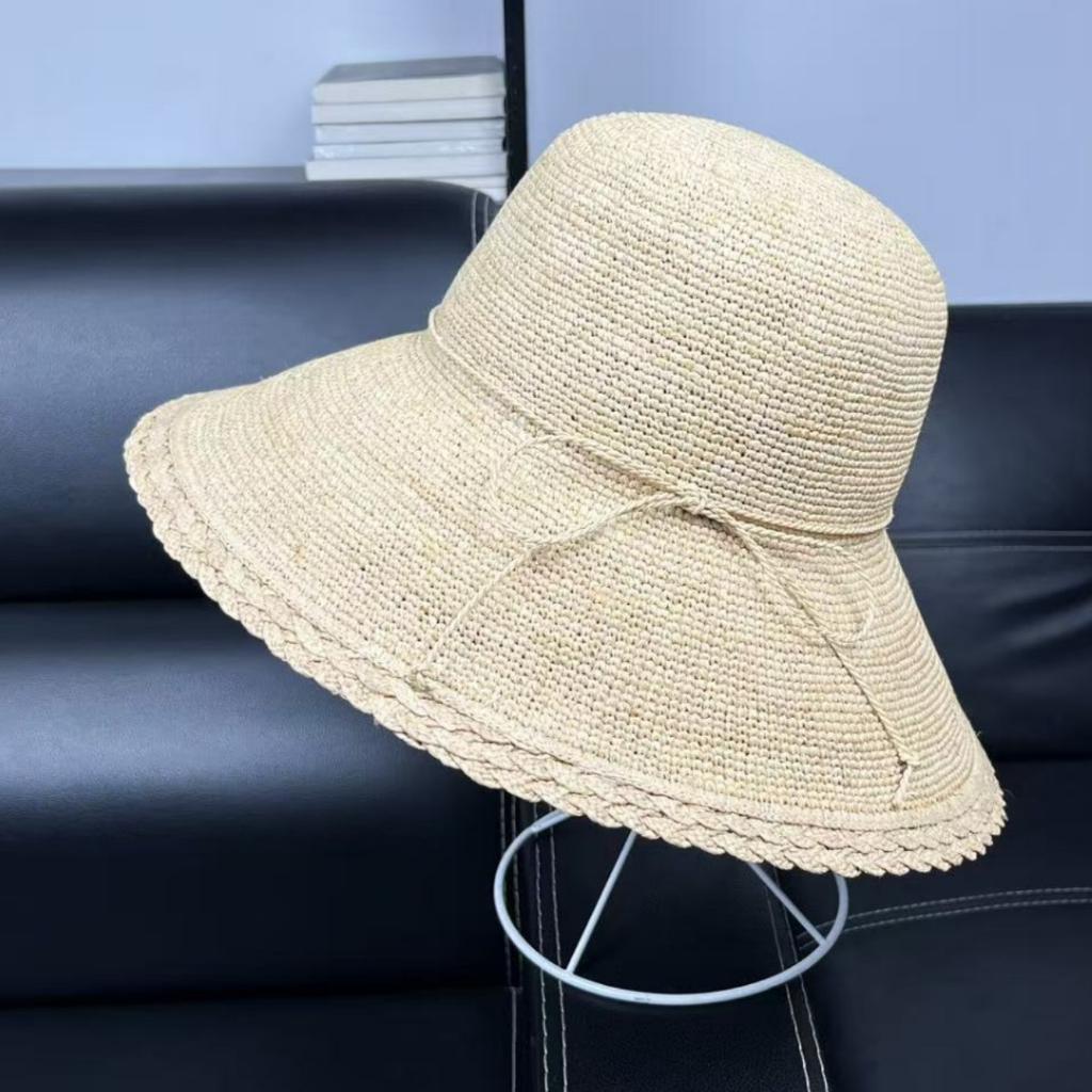 2026 handmade crochet summer eaves lace raffia hat women's UV protection beach sun shade foldable
