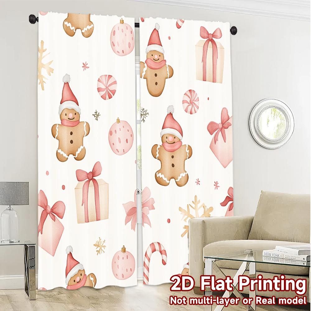 2pcs,Curtains Cute Christmas Ginger Cookie Modern Print Curtains Machine Washable Fabric Curtains Decorations Outdoor Perfect