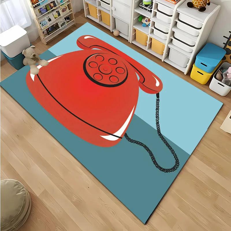 3D HD Printing Retro Phone Carpet for Living Room Cartoon Children's Bedroom Sofa Doormat Floor Tapete Anti-slip Mat Decor Rugs