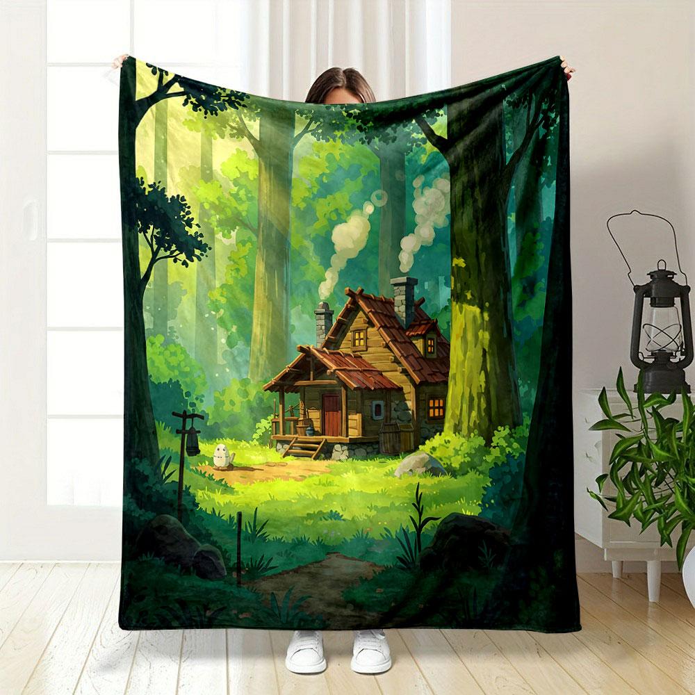 Cozy Cabin In Enchanted Forest Scene Print Blanket Soft and Cozy Perfect for the Living Room Bed Sofa or a Nap,gift