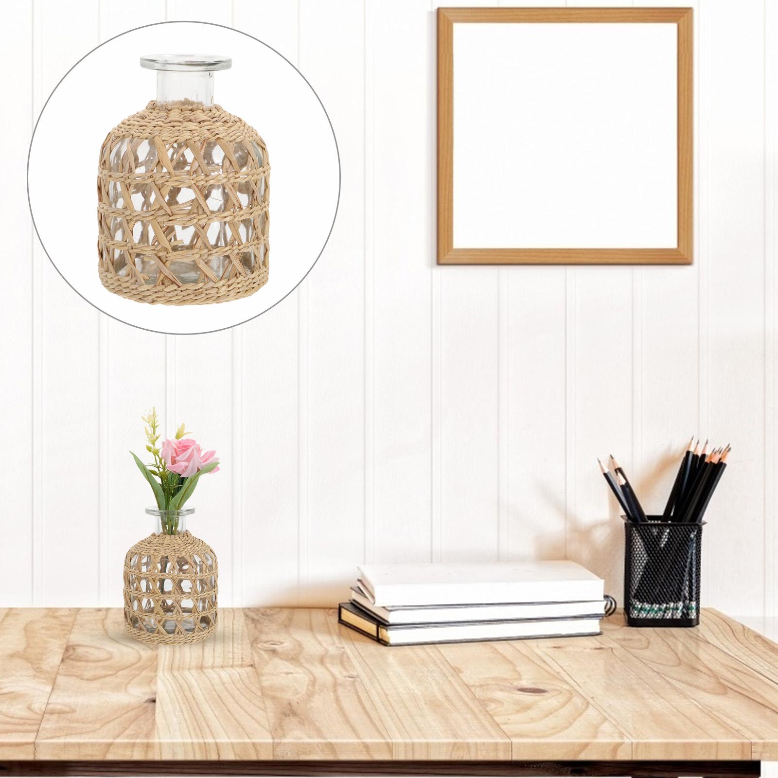 

Стеклянная плетеная бутылка, винтажный декор, ваза для ароматических сухоцветов, домашний настольный держатель для композиций, ароматерапия светло-коричневого