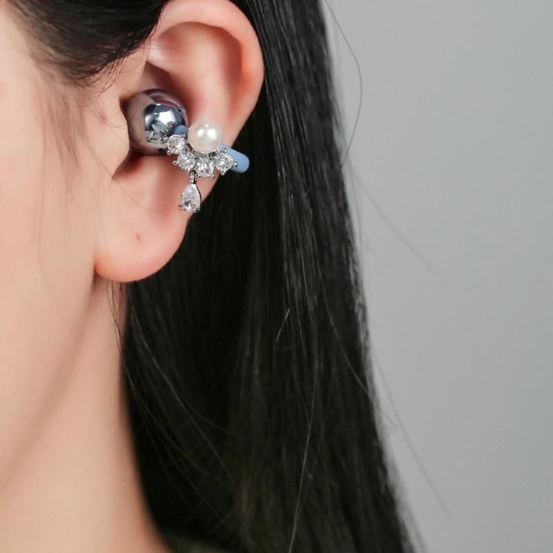 Elegant Pearls Waterdrops Shaped Ear Clip Attachment For FreeClip 1 2 Earbuds Enhancer Coppers Zircons Embellishment