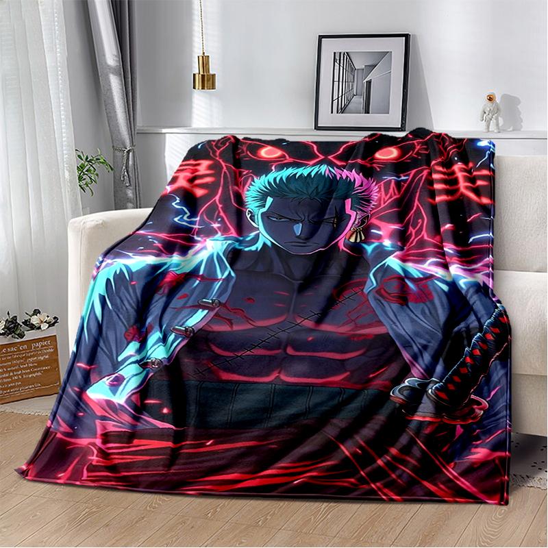 3D One P-Piece Cartoon Anime Flannel Blanket Soft Warm Throw Blanket for Bedroom Living Room Bed Camping Picnic Office Kids Gift
