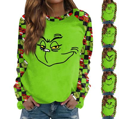 Damenmode Lässig Langarm Weihnachten Bedruckt Rundhals Sweatshirt Top