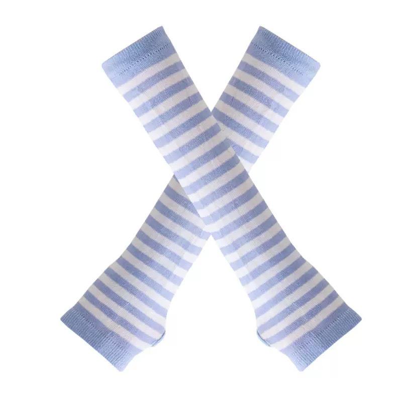 32CM Dark Striped Knitted Fingerless Long Gloves - Autumn/Winter Style