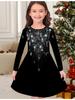 Girls' Autumn and Winter Fashion Dress, 3D Flash Diamond Print  Round Neck Long Children's T-shirt Dress, Casual Versatile, Christmas Clothing