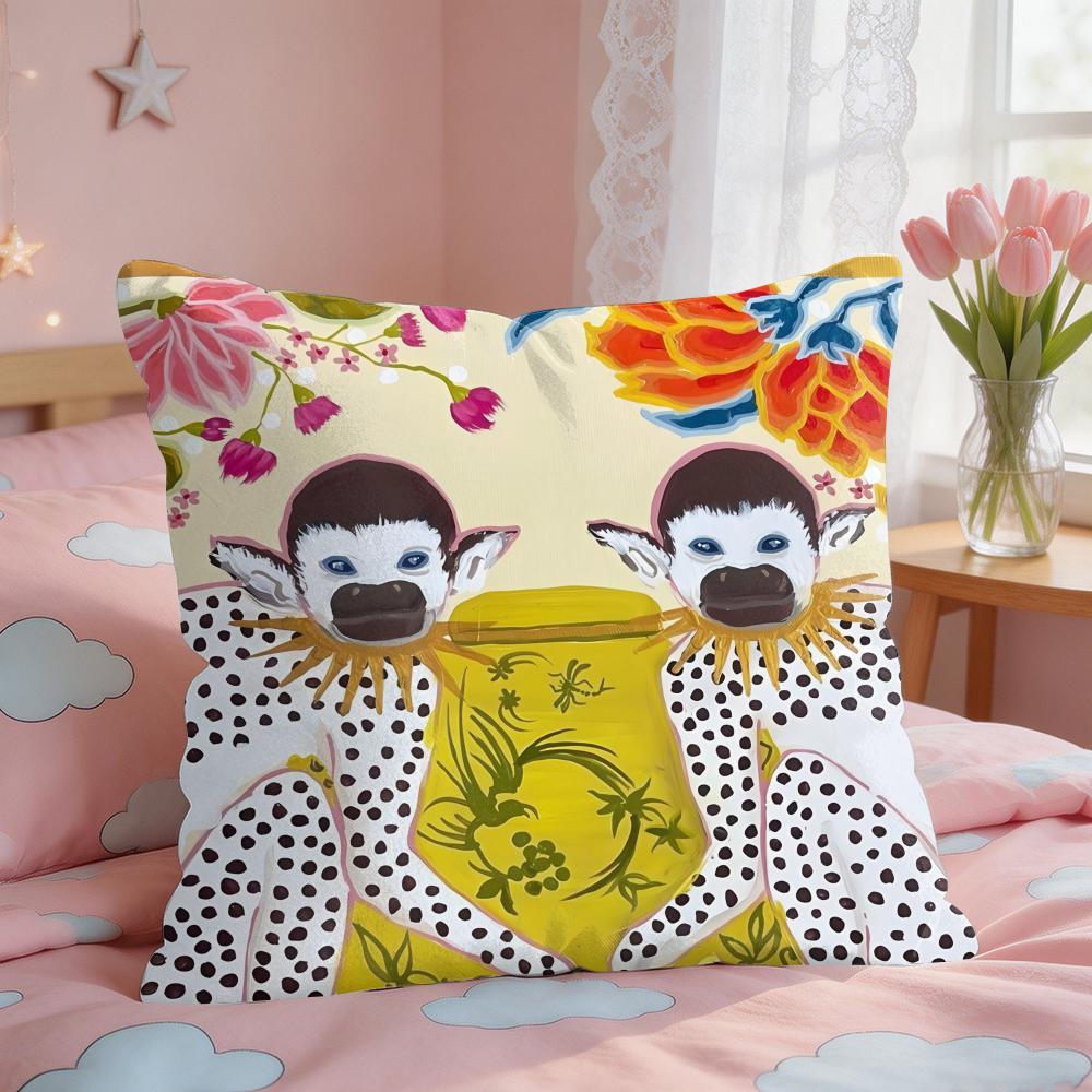 Art PPaige Gemmel Monkey Cushion Cover Square Short Plush Pillow Case Living Room Sofa Home Decor Funda X