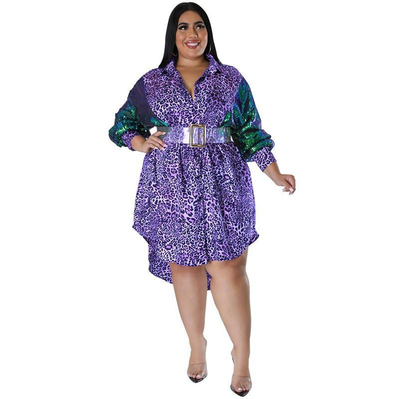Plus Size Womens Leopard Print Long Sleeve Shirt With Sequin Accent Loose Fit Streetwear Top Winter Collection