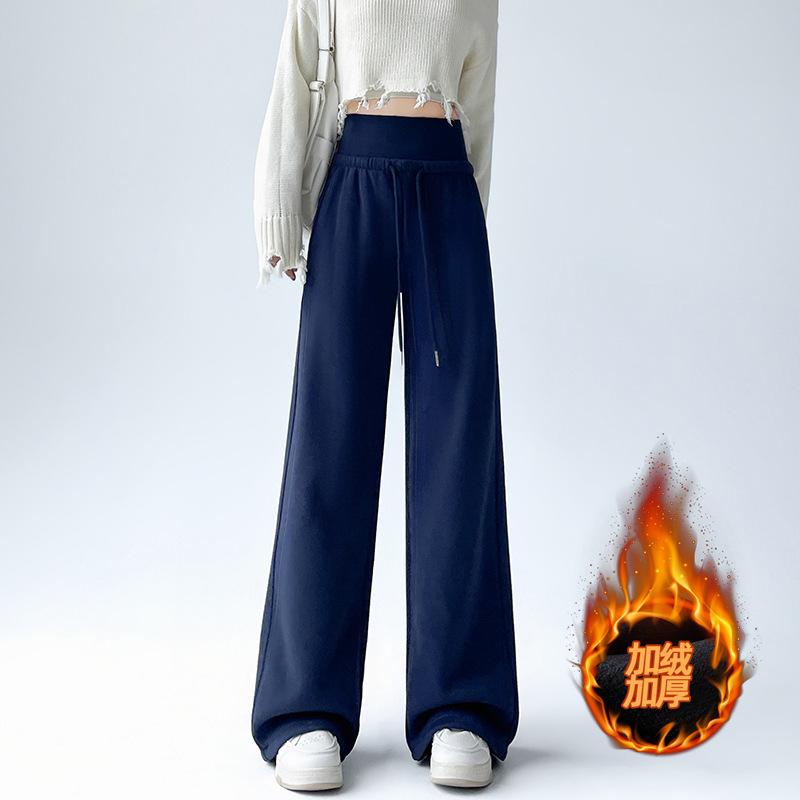 Wiosna Jesień Elastyczne Spodnie z Wysokim Stanem Luźne Casual Szerokie Nogawki Kobiety Jednolite Pasujące do Wszystkiego Proste Dresy Spodnie