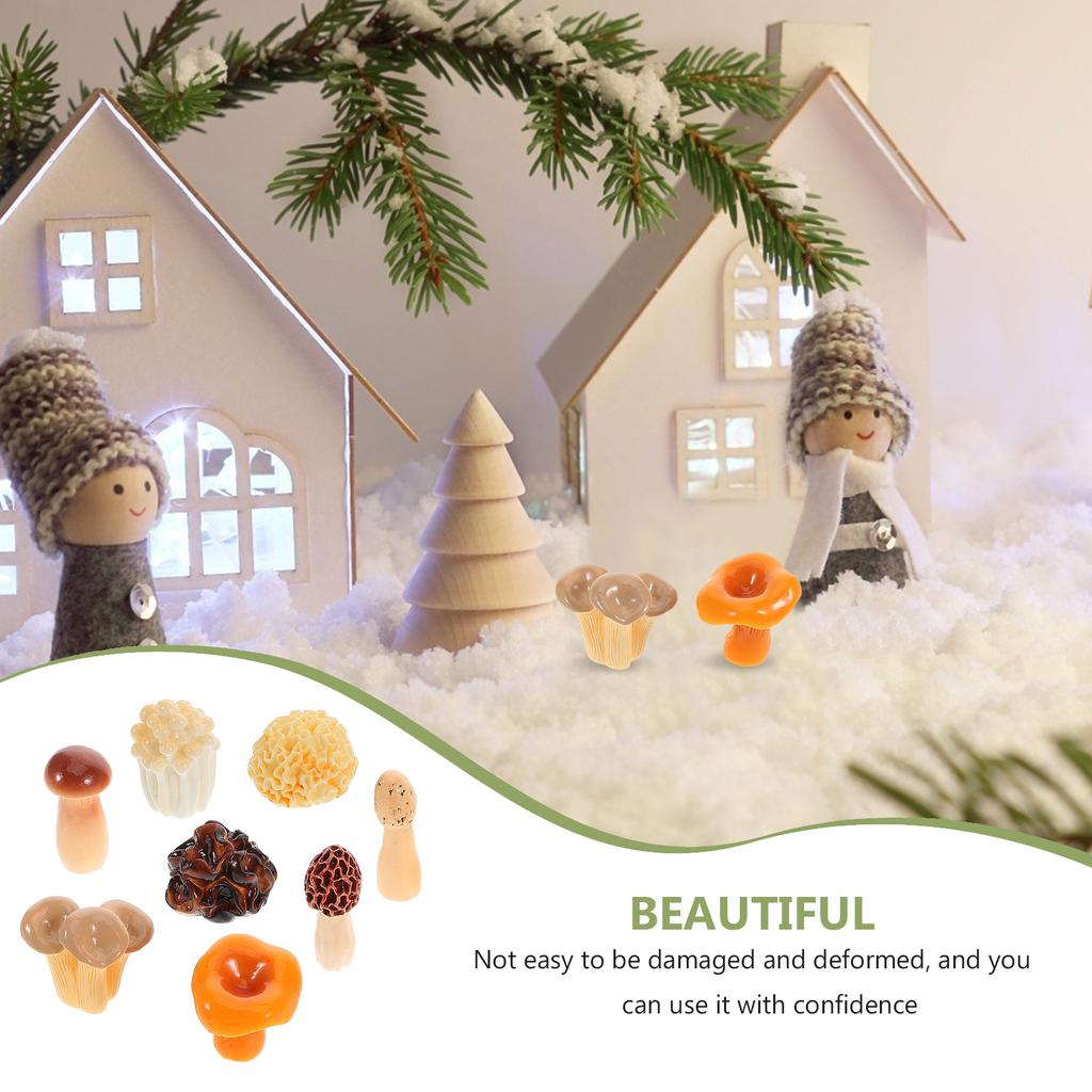 8pcs Mini Mushrooms For Crafts Realistic Resin Figurines Tiny Mushroom Decoration For Artificial Vegetables Hot Pot Dishes Foods