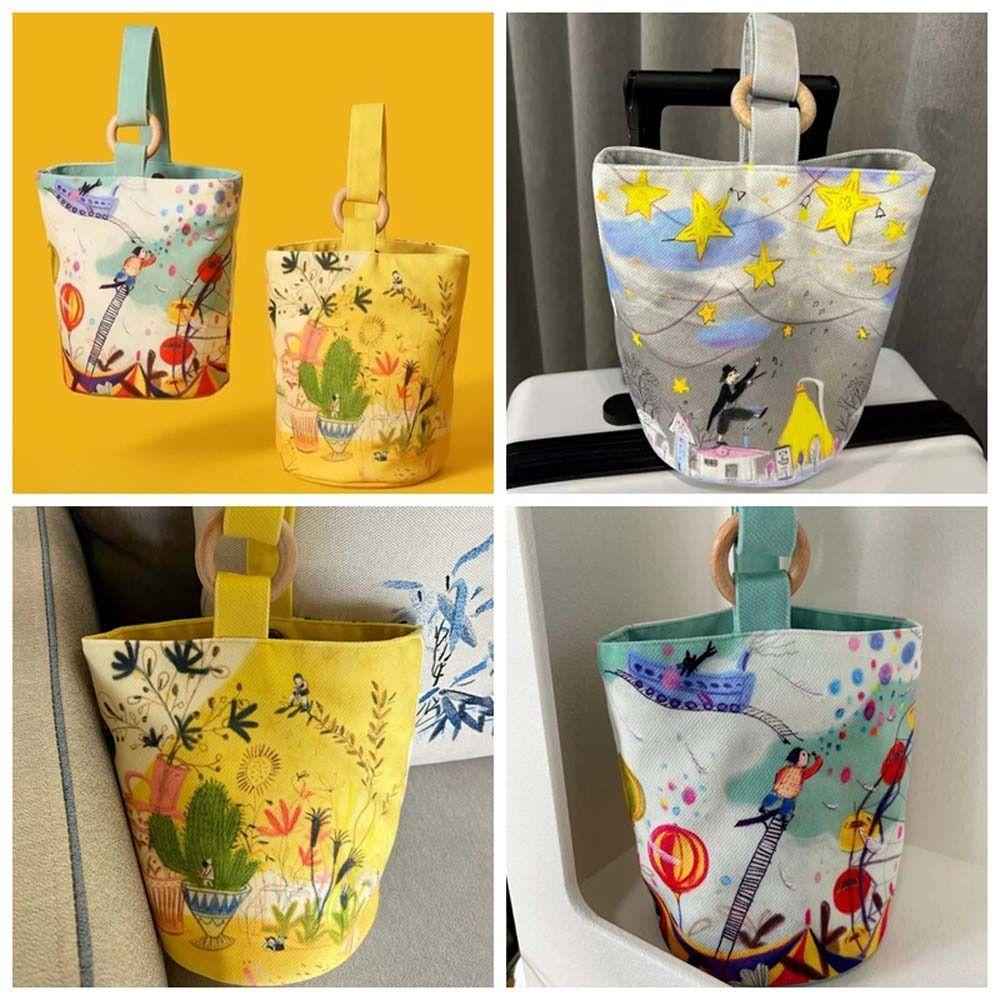 Print Canvas Star Handbag Sky Letter Lunch Bag Reusable Cartoon Bucket Bag  Shopping