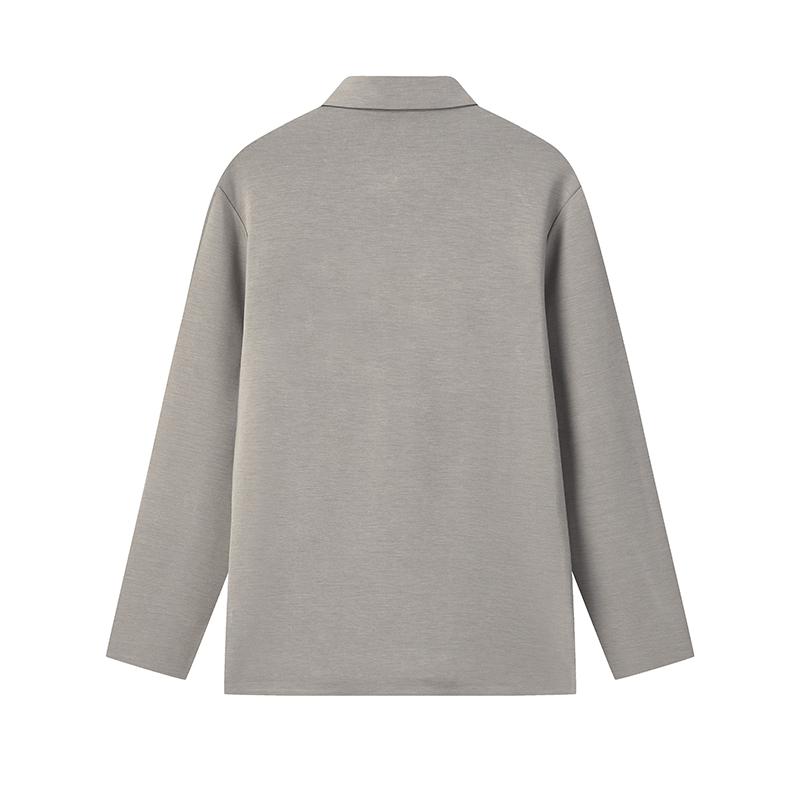 Fila Blue Business Casual Comfortable Breathable Knitted Long Sleeve Polo Shirt Men Tops Moon-Gray F11M542215FGY