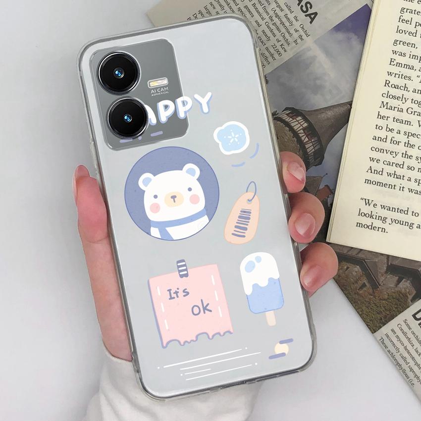 Coque de téléphone transparente pour Vivo Y36 Y22S Y33 Y35 Y37 Y27 Motif caneton mignon Silicone souple Haute qualité Résistante aux rayures Coque de protection pour Vivo Coques