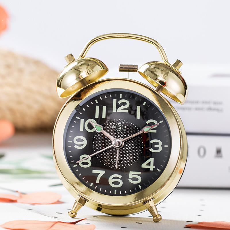 Vintage-style Metal Alarm Clock with Horseshoe Bell Sound, Spring-Wound for Students