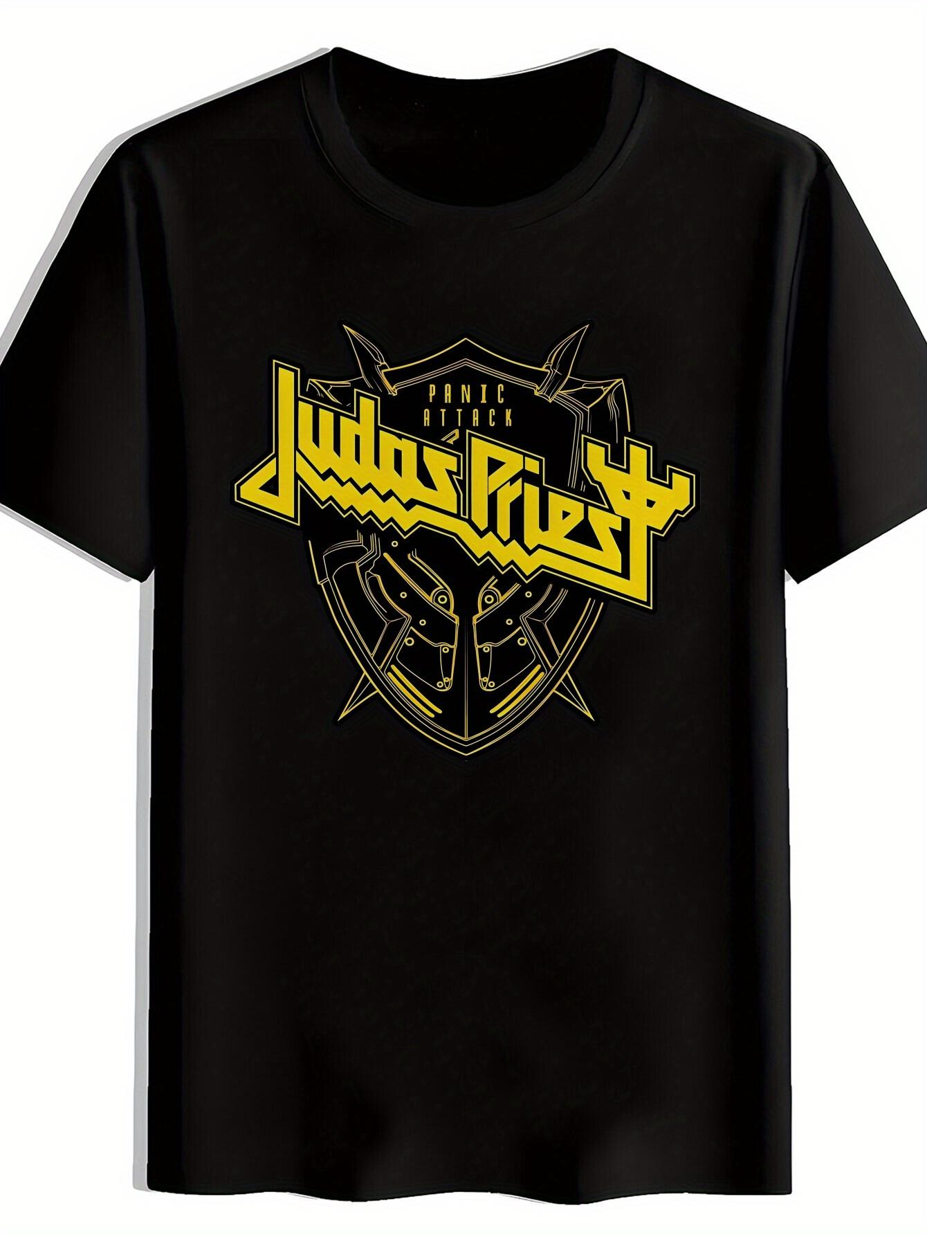 Vintage Rock Band Graphic T-shirt - Black with Yellow JUDAS PRIEST Print XXXL