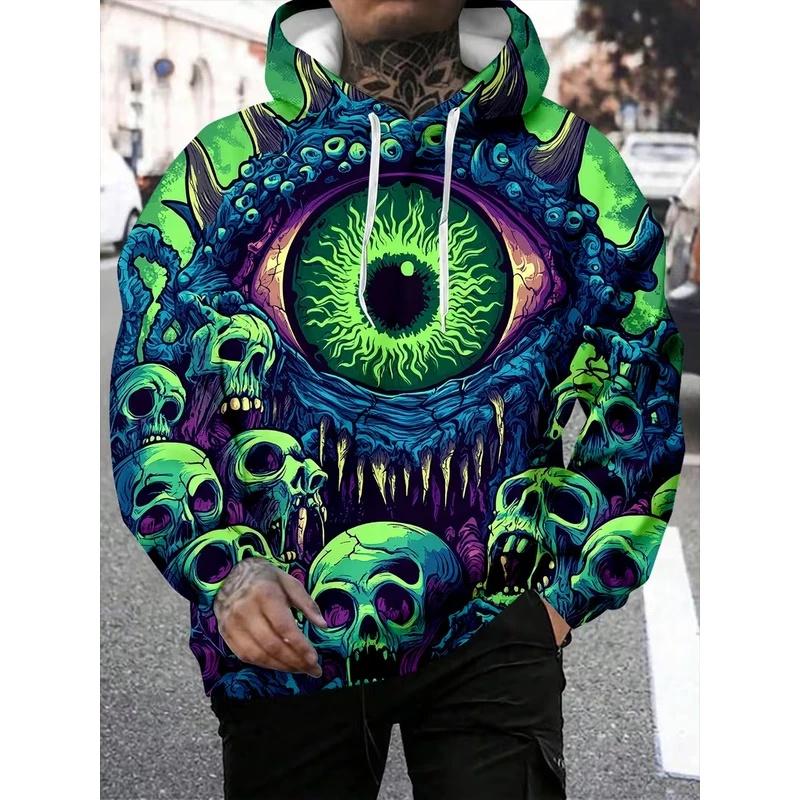 3D Printed Skull Pattern Autumn Men's Hoodies Sweatshirts Drawstring Sportwear Long Sleeved Tops Street Graphic Men's Clothing