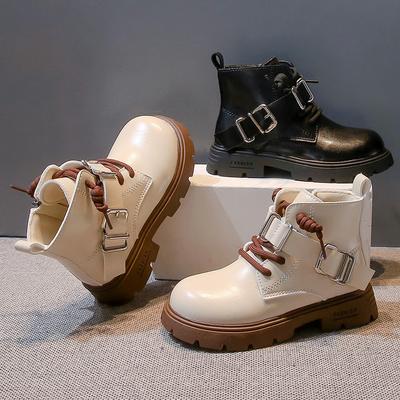 Frühling Herbst Mädchen Stiefelette Neu Vielseitige Kinder Freizeitstiefel Schwarz Beige Vielseitige Kinder Lederstiefel Runde Zehenpartie Rutschfest