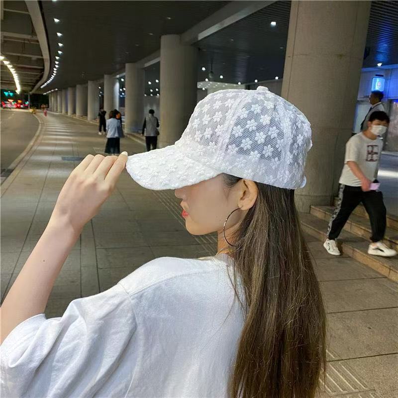 Sunshade Hat Summer Women's NS Flower Lace Breathable Baseball Hat Small Fresh Sunscreen Duck Tongue Hat