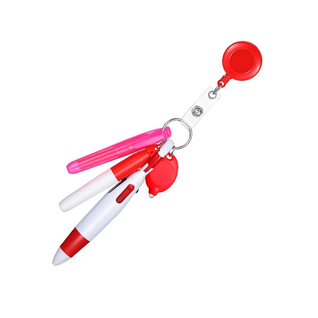 5-i-1 Namnskylthållare med Flerfärgad Penna Markör och Lampa för Sjuksköterska Läkare Namnskyltrullar Hållare Svängbar Alligatorklämma
