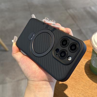Deluxe pouzdro na telefon s texturou karbonových vláken pro iPhone 16 15 14 Plus 13 12 Pro Max Magnetický prstenový stojánek Bezdrátový kryt Magsafe