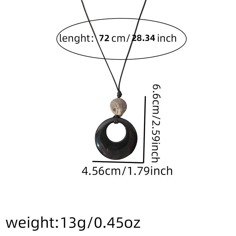 Resin Round Hollow Pendant Necklaces For Women Trendy Black Leather Rope Long Sweater Chain Necklaces Party Jewelry