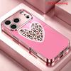 2DFlat electroplated tempered glass phone case,Heart Leopard Print Design,suitable for iPhone 18 Pro Max 17 16 15 14 13 12 11