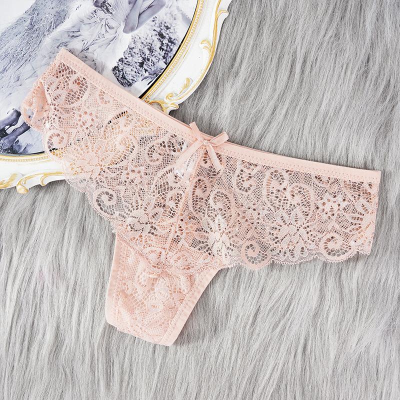 Sexy Lace Thong Women Low Waist Panties Transparent Hollow Out Lingerie Comfortable Elastic Underwear