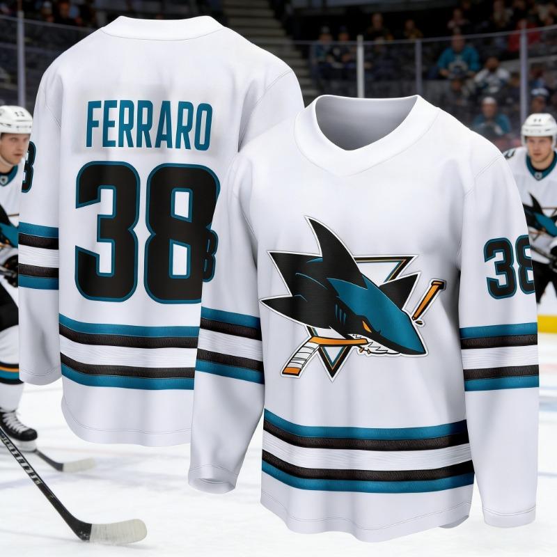 2026 Men's Best-Selling Ice Hockey Sport Shirt 3D Printed Shark Series Breathable Quick-Drying White Long-Sleeve Top Kids