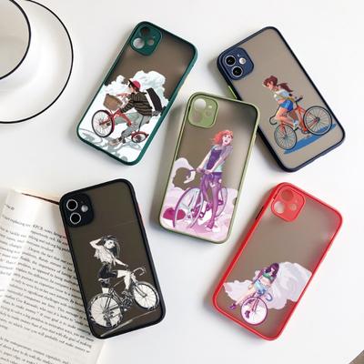 Kreskówkowa dziewczyna na rowerze etui na telefon dla IPhone 14 13 12 11 Mini Pro Max XS X Max XR 8 7 Plus SE 2022 kolor skóry etui na telefon