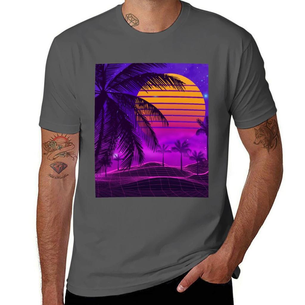 80s sunset synthwave TShirt Plus Size Simple Casual Top