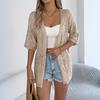 Women’s Open Front Knit Cardigan with Half Sleeves Lightweight Loose Fit Hollow Out Pattern Casual Outerwear Top