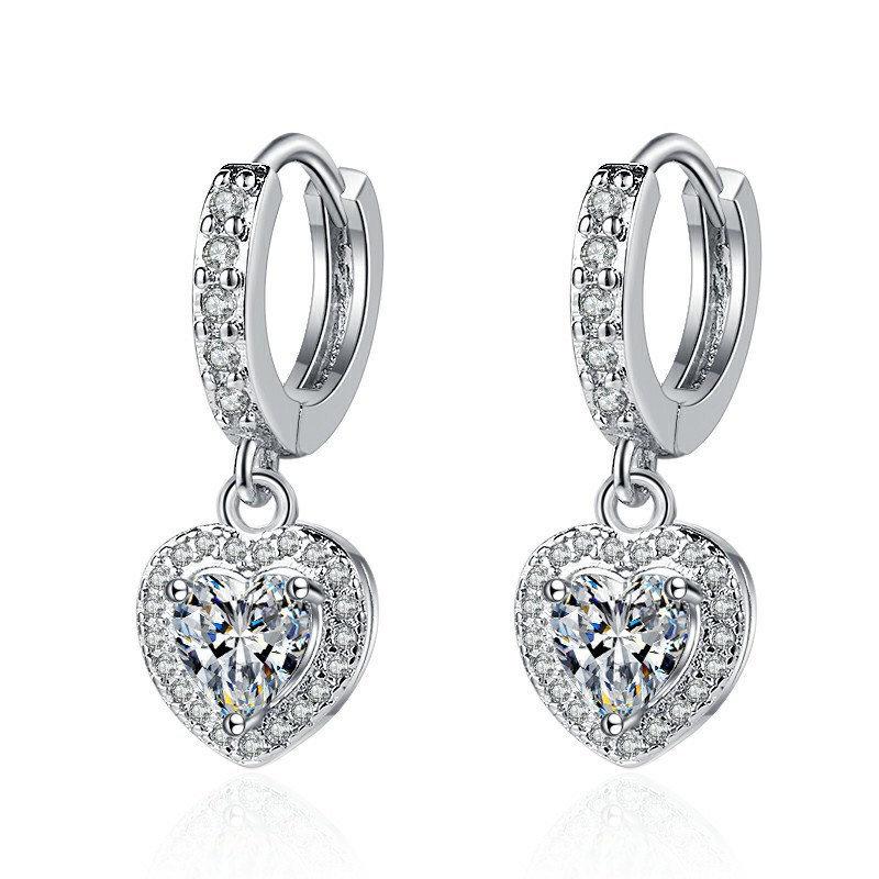 Elegant 3D Rhinestone Heart Earrings - European and American Style  