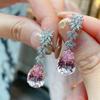 Aesthetic Women Drop Earrings Inlaid Sparkling Pink Pear CZ Elegant Party Engagement Accessories Gorgeous Trendy Jewelry