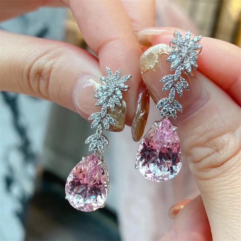 Aesthetic Women Drop Earrings Inlaid Sparkling Pink Pear CZ Elegant Party Engagement Accessories Gorgeous Trendy Jewelry