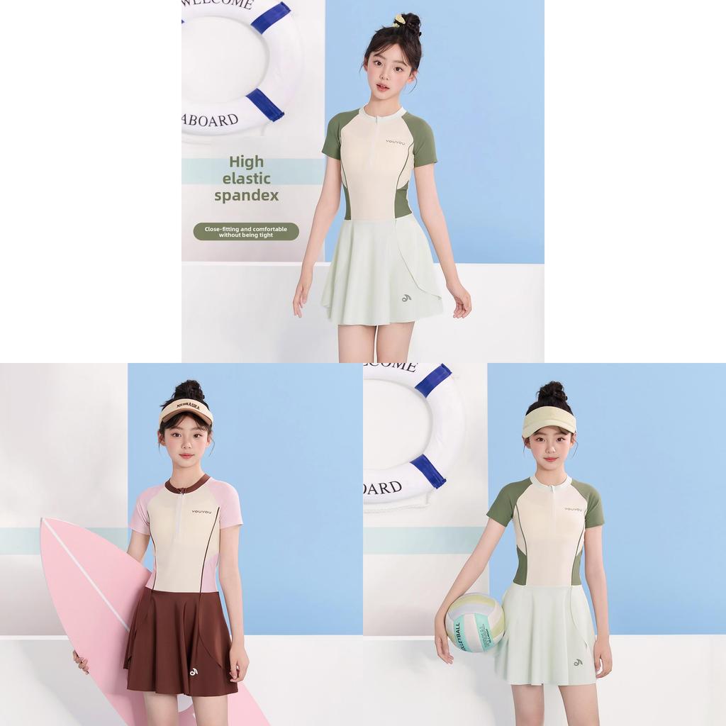 Childrens Swimsuit Girls One Piece Polyester Quick Dry Sun Protection For Beach Swimming
