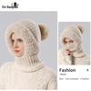 Women's Winter Knitted Hat with Scarf & Mask - Windproof, Plus Velvet, Warm Wool, Ideal for Cycling
