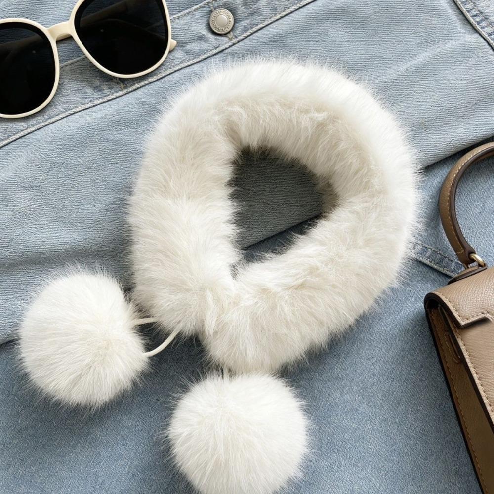 Soft Plush Fur Collar Scarf Faux Fur Fur Collar Shawl New Pom Pom Scarf Women