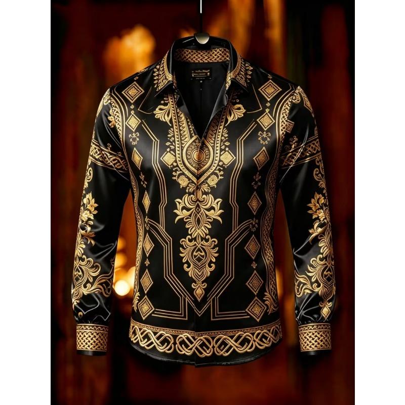 Men's New Series Long Sleeved Satin Shirt, 3D Printed with Various Printed Patterns, Luxurious and Fashionable