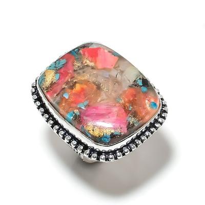 Natuurlijke Doornige Oester Edelsteen Handgemaakte 925 Sterling Zilveren Ring Maat 10 M9K09