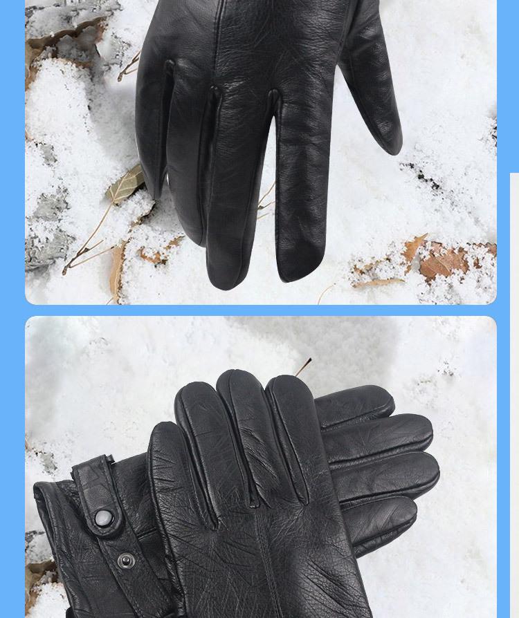 Men's Genuine Leather Winter Gloves - Windproof, Warm Sheepskin with Velvet Lining for Outdoor Sports