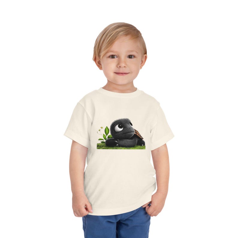 Toddler Cotton Tee: Pensive Turtle Illustration, Gentle Backyard Critter Design 130