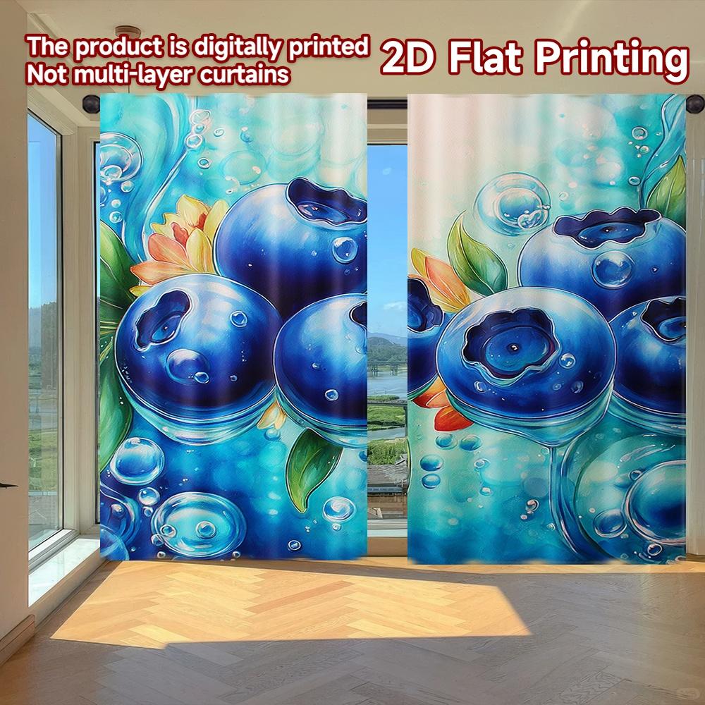 

2D FLAT PRINTING 2pcs Curtains (Without Rod) Fresh Blueberries and Drops Saint Patrick is Day Festival Minimalist Curtains 100*130 HOOK 1pcs