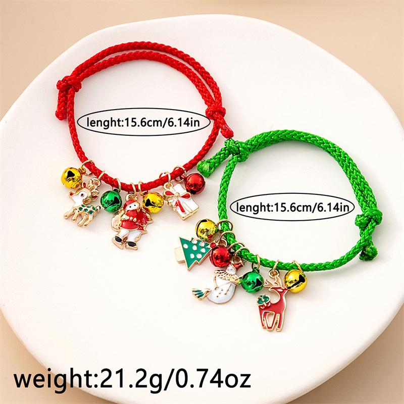 Christmas Theme Braided Rope Bracelet Set for Women Fashion Snowman Bells Elk Snowflake Chain Pendant Bracelet New Year Gift