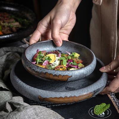 Kreative Keramik Pasta Steak Teller Gemüse Teller Kochteller Obst Salatschüssel Restaurant Rundes Geschirr Snack Desserts Tablett