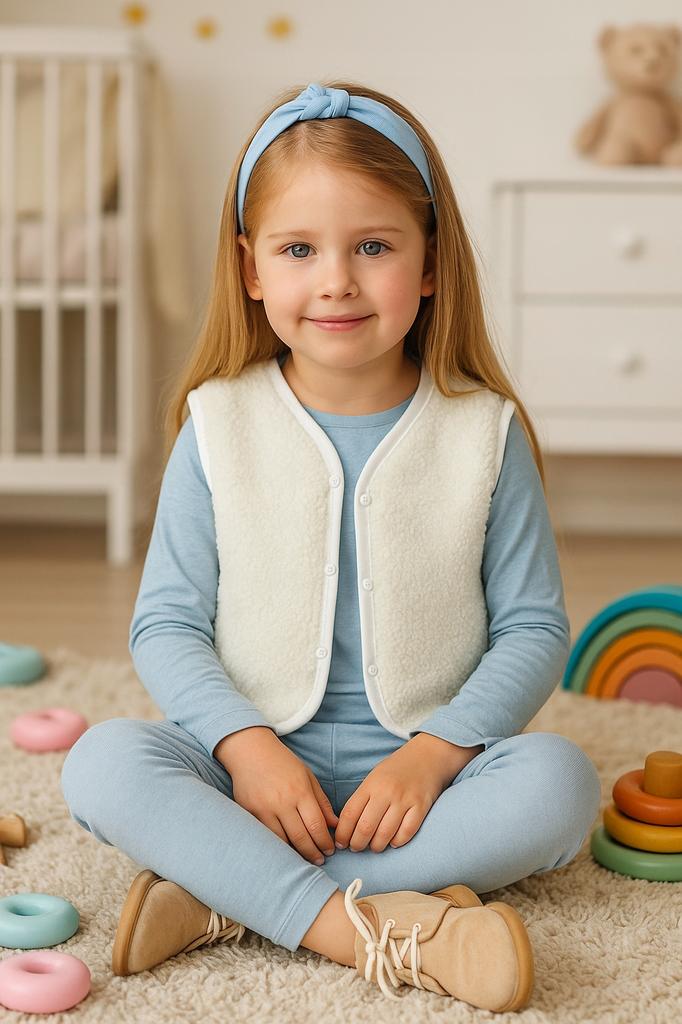 Warm Children' Vest 110 Sleeveless Sheepskin Coat Cream