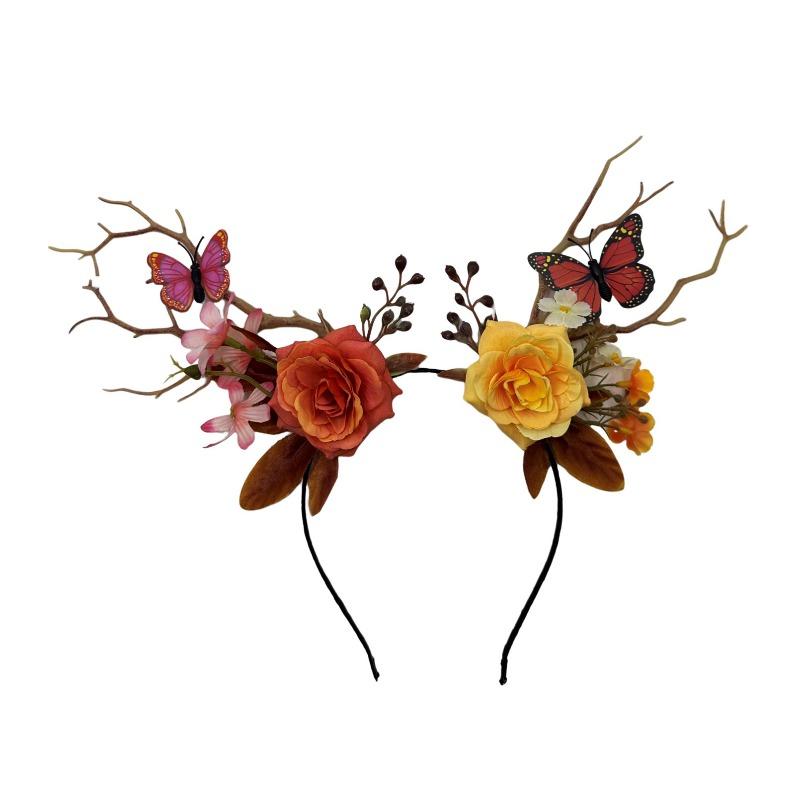 European and American Christmas Forest Girl Antlers Headband Festive Elk Hairpin Branches Flowers Harvest Festival Flowers Elf Headdress