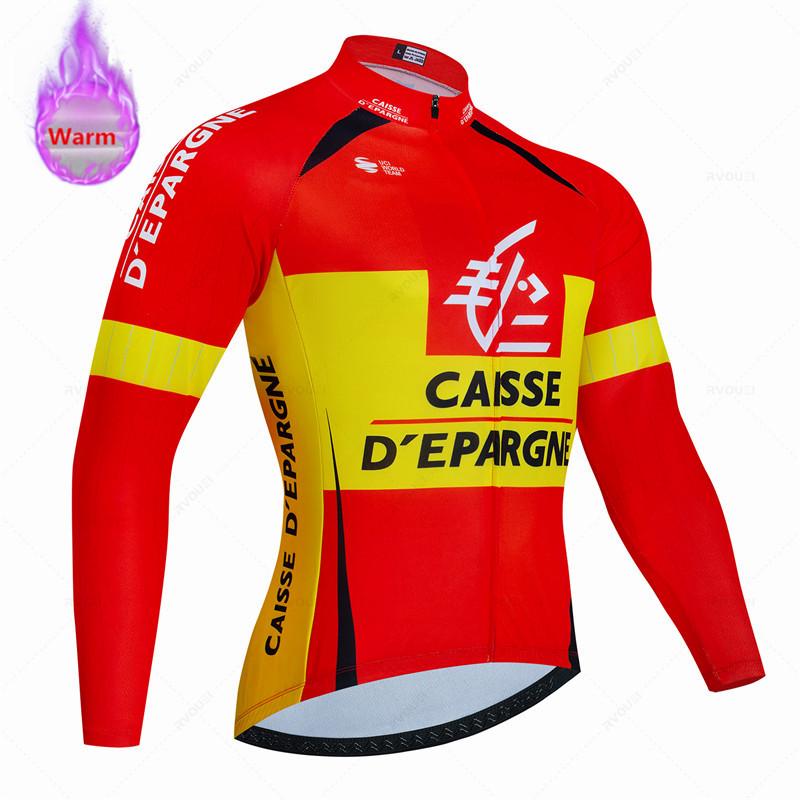 

2026 Caisse D Épargne Winter Thermal Fleece Cycling Jersey Set Team Bike Suit Mountian Bicycle Clothing Ropa Maillot Ciclismo Hombre 5XL