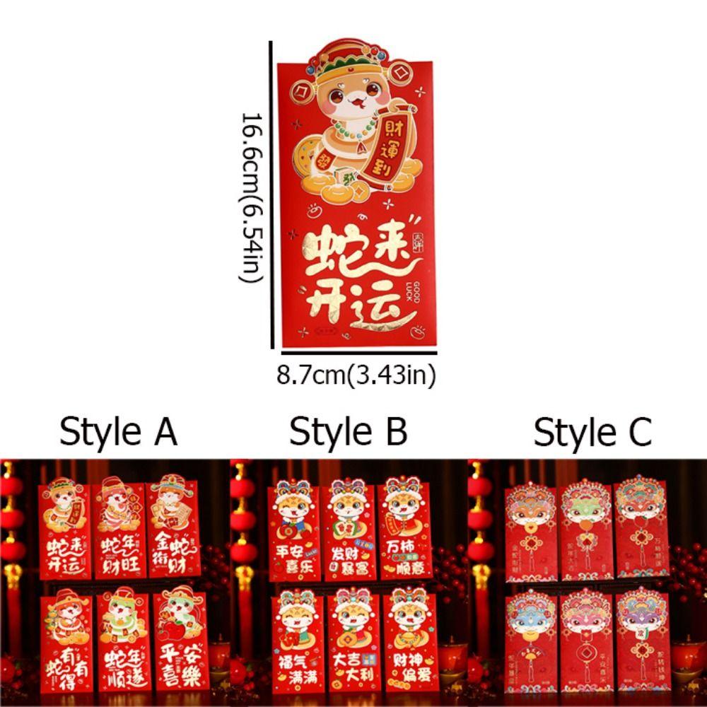 6pcs/set Traditional Snake Year Red Envelopes Cartoon Blessing Hongbao  Chinese New Year