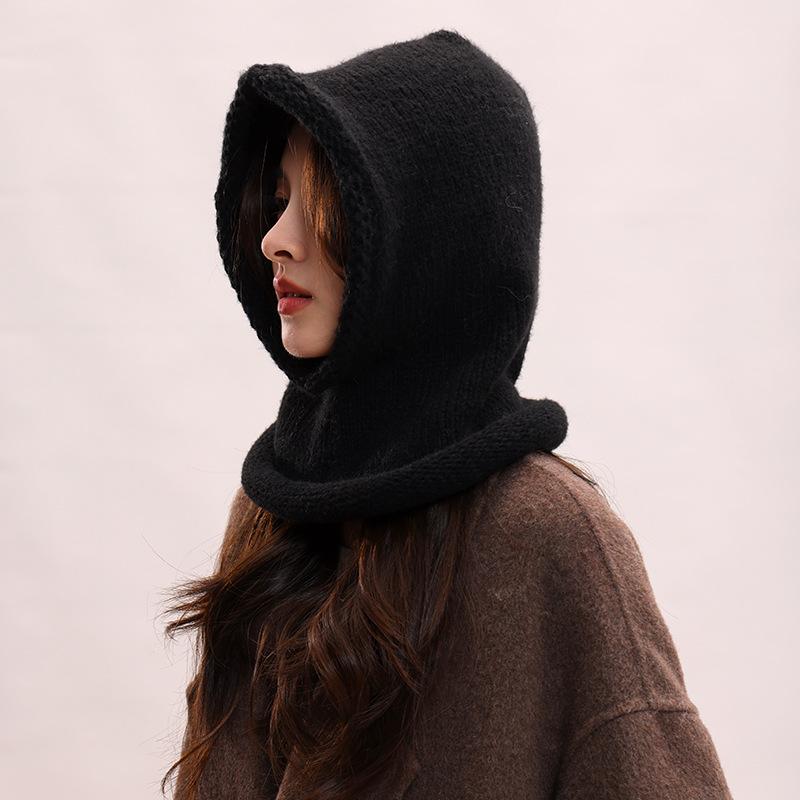 Curled Balaclava wool hat women's warm thickened hat scarf integrated pullover cycling windproof hat