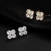 Verzilverde Vierbladige Klaver Stud Oorbellen voor Vrouwen Sprankelend Glanzend 5A Zirkonia Geluks Oorbellen Prachtige Banket Sieraden